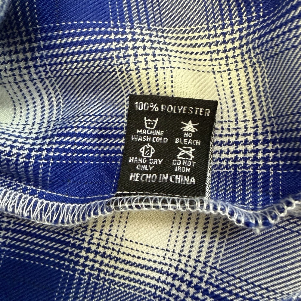 Dixxon Wipeout Flannel Mens Small Pearl Snap Button Down Shirt Blue White Plaid - Picture 11 of 13